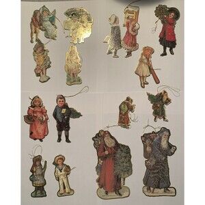 Vintage Victorian-Style Die Cut Gold Foil Cardboard Christmas Ornaments